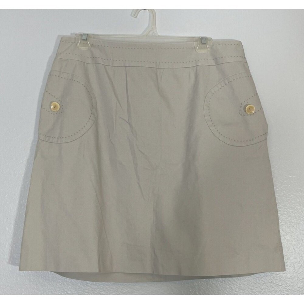 J McLaughlin Khaki Solid Straight Above Knee Cotton Casual Skirt Pockets Size 10
